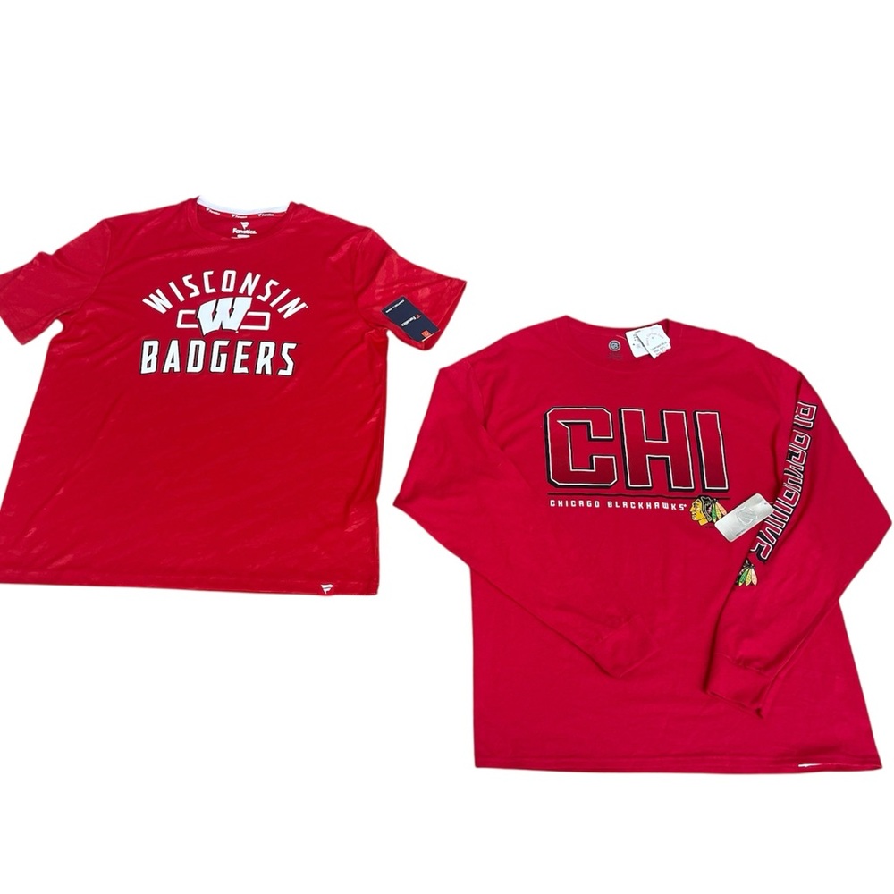 Wisconsin Badger Shirt and Chicago Blackhawks Long-sleeve Size XL Bundle new